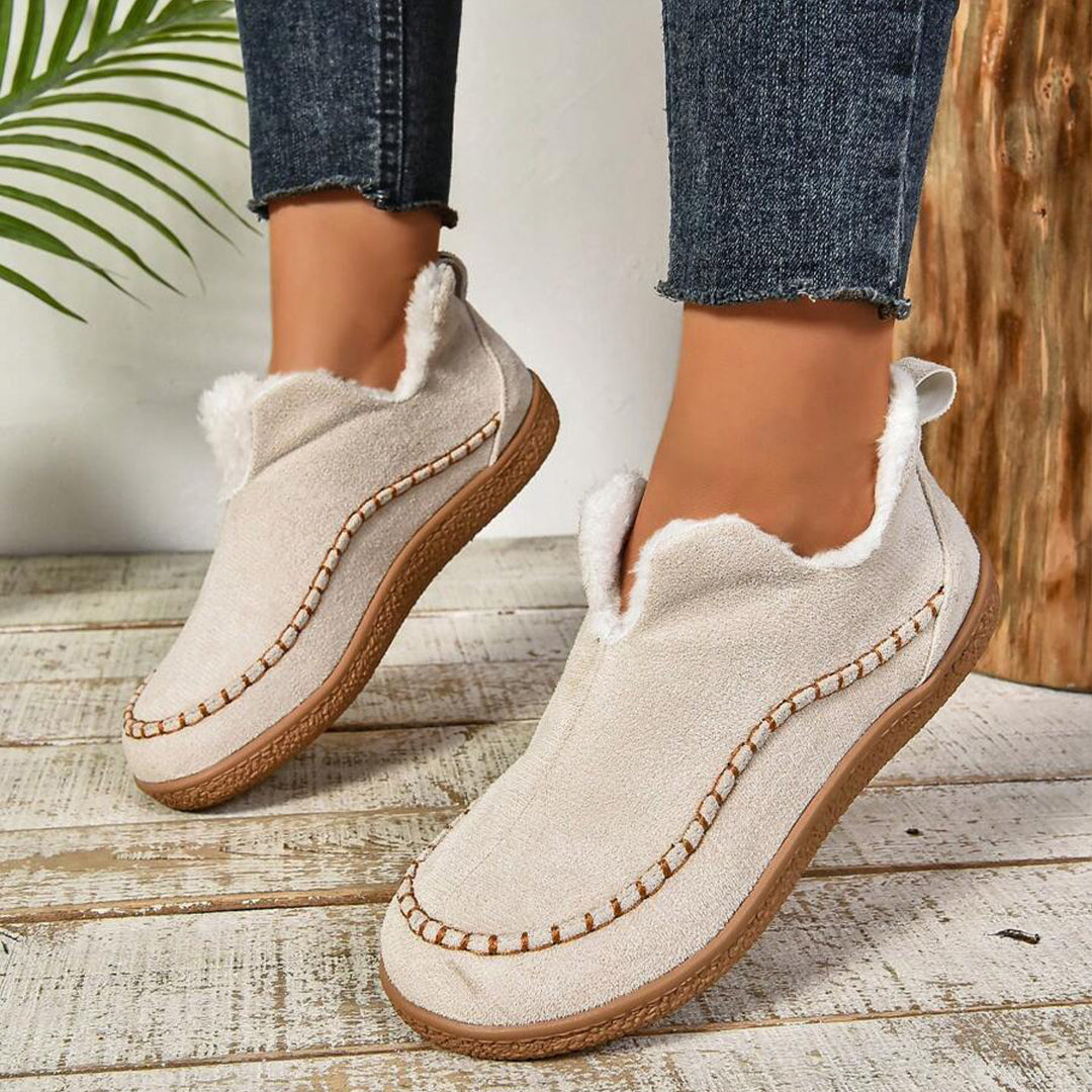 Women's Warm Fur Lined Slip-On Ankle Boots with Anti-slip Thick Sole