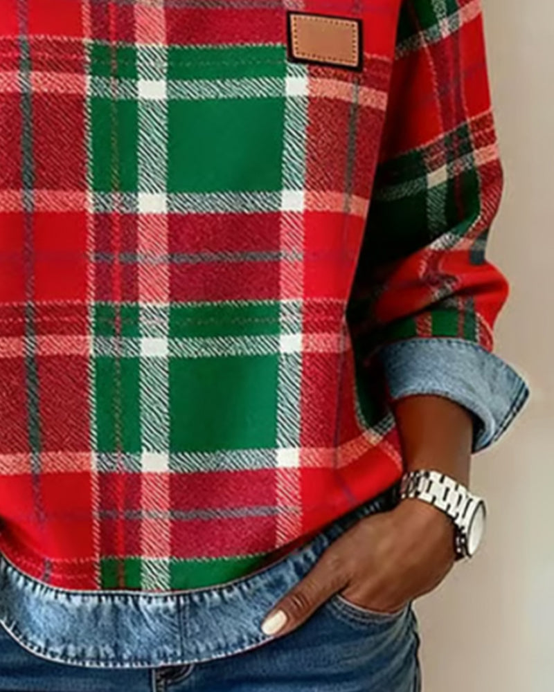 Women's Sweatshirt with Checkered Patchwork