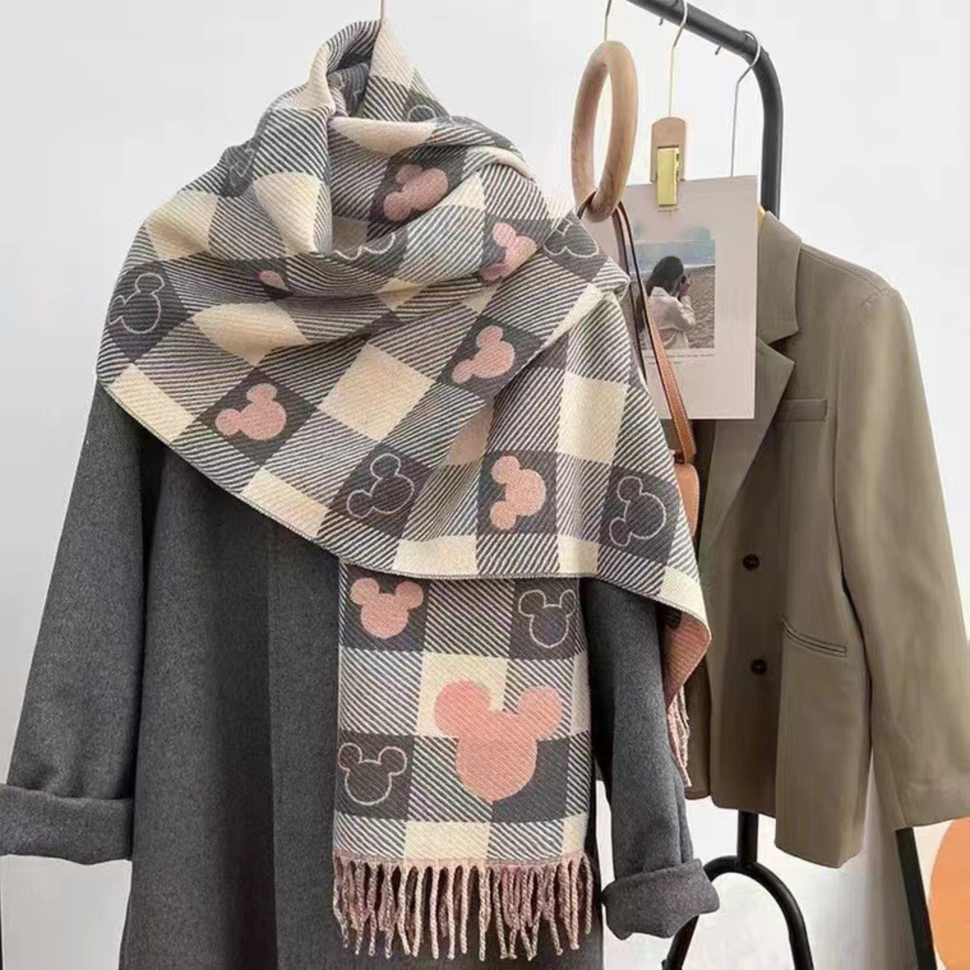 Women's Comfy Warm Plaid Double Side Tassel Scarf