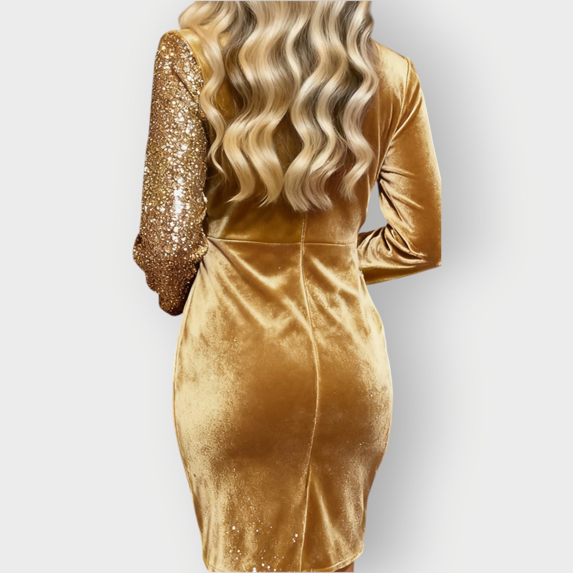 gold party dress with sleeves Women's Asymmetrical Party Dress