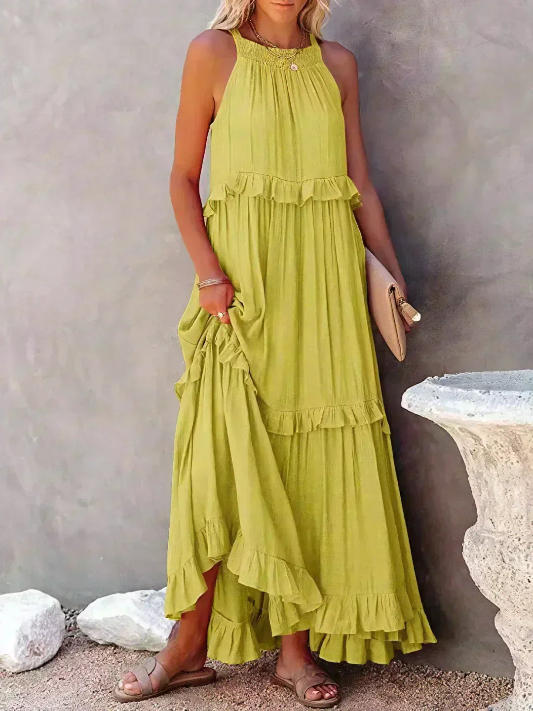 Women's Elegant Sleeveless Dress with Ruffles