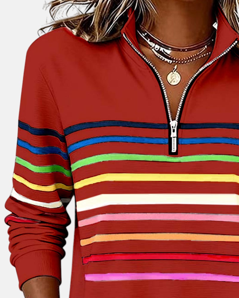 Women's Rainbow Striped Zip Sweatshirt