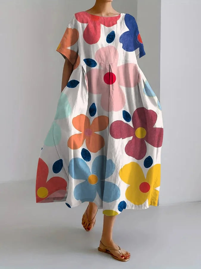 Women's Midi Floral Dress with Carefree Style and Summer Comfort for Colorful Days