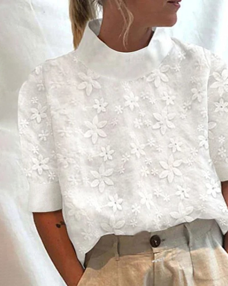 Women's Blouse Floral Solid Stand-Up Collar
