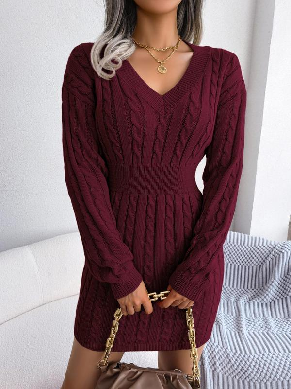 Women's Cozy Long Sleeve V-Neck Dress