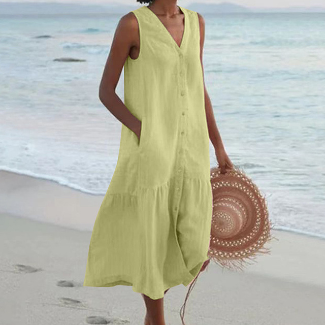 Women's Sleeveless Buttoned Midi Dress