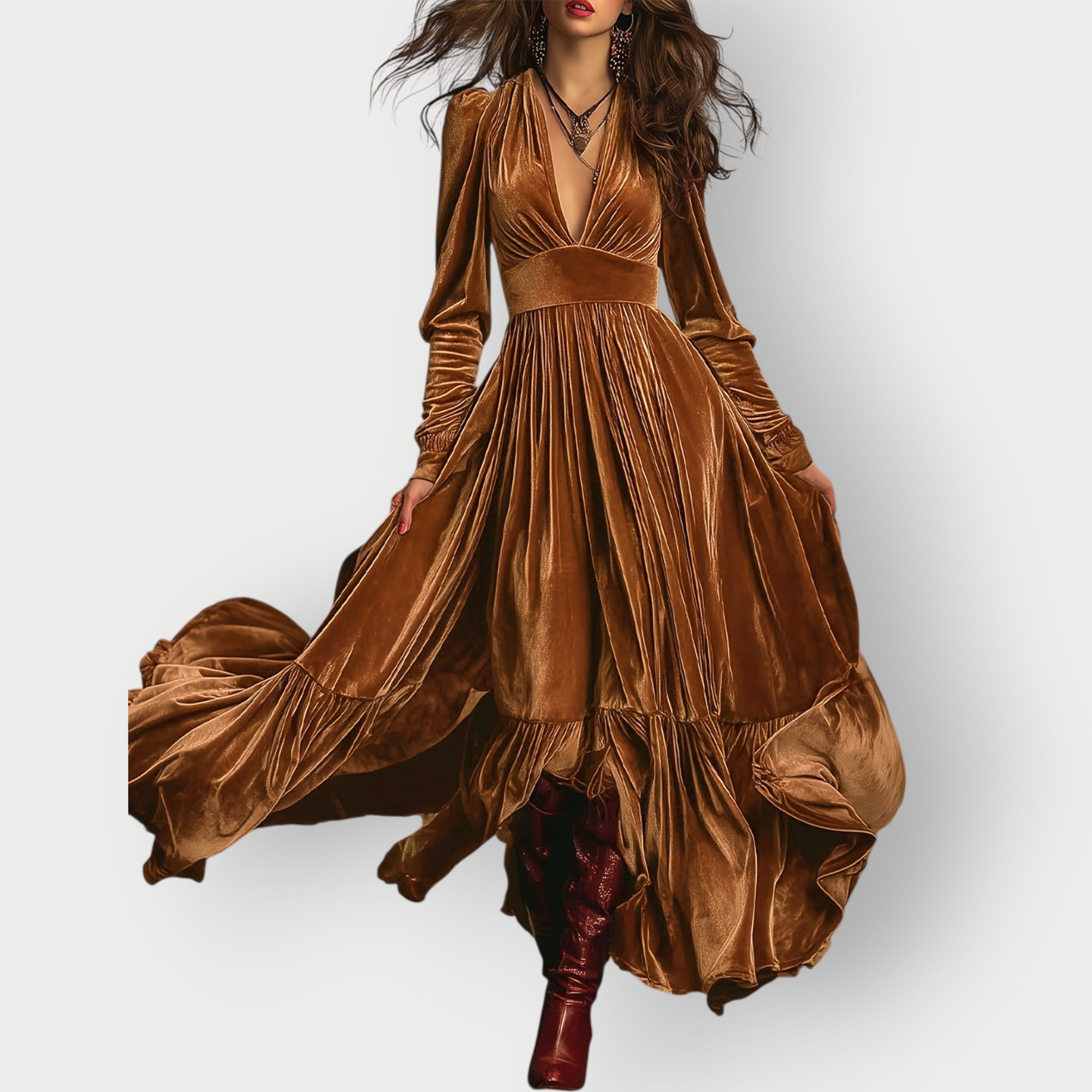 Women's Vintage A-Line Velvet Maxi Dress