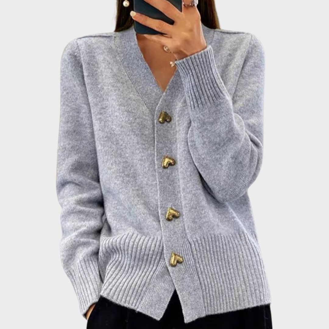 Women's Elegant Heart Button Cardigan