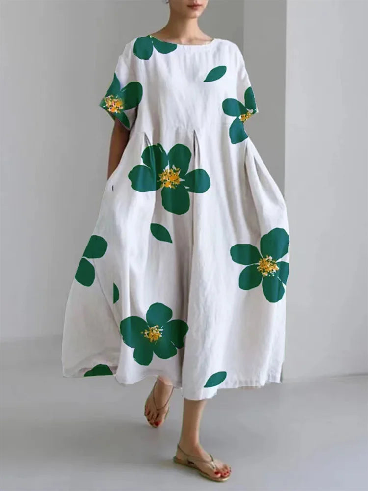Women's Long Summer Dress with Vibrant Flowers and Soft Comfort for Sunny Days