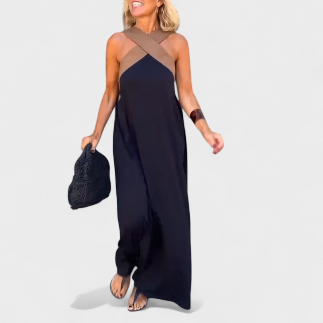 Women's Elegant Cross-Neck Maxi Dress