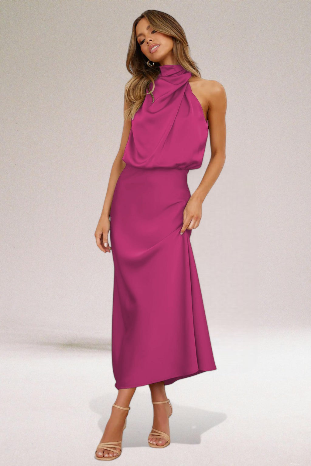 Women's Elegant Satin Halter Neck Dress
