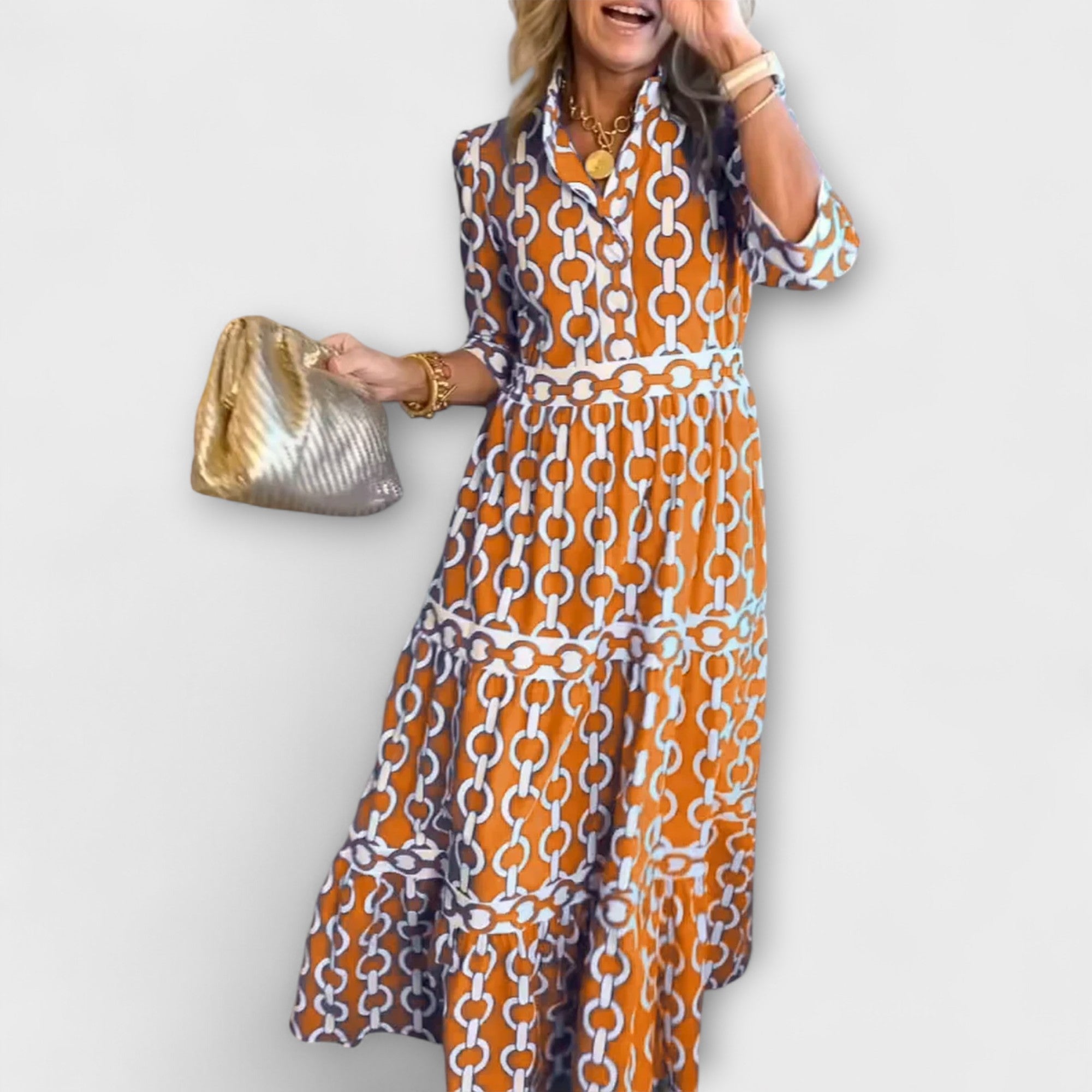 Women's Midi Dress with Chain Pattern