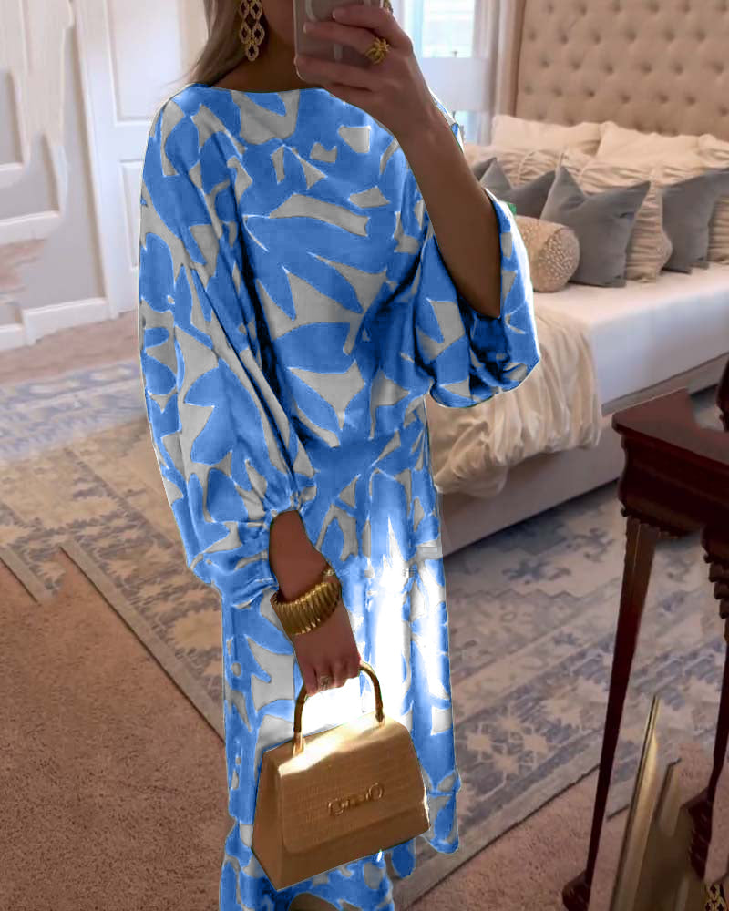 Women's Two-Piece Printed Set with Lantern Sleeves