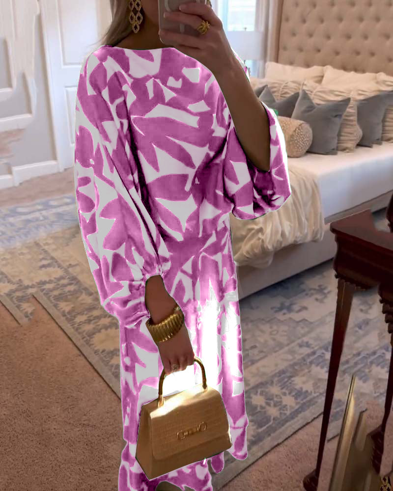 Women's Two-Piece Printed Set with Lantern Sleeves