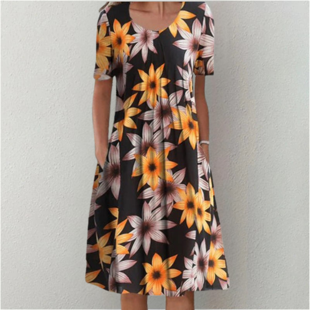 Women's Stylish and Casual Floral Dress with Pockets