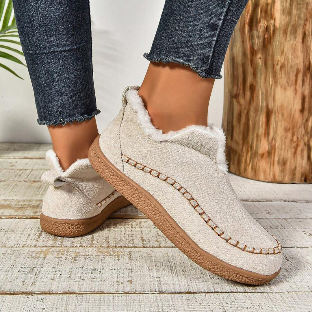 Women's Warm Fur Lined Slip-On Ankle Boots with Anti-slip Thick Sole
