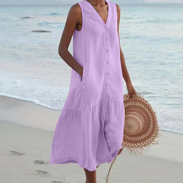 Women's Sleeveless Buttoned Midi Dress