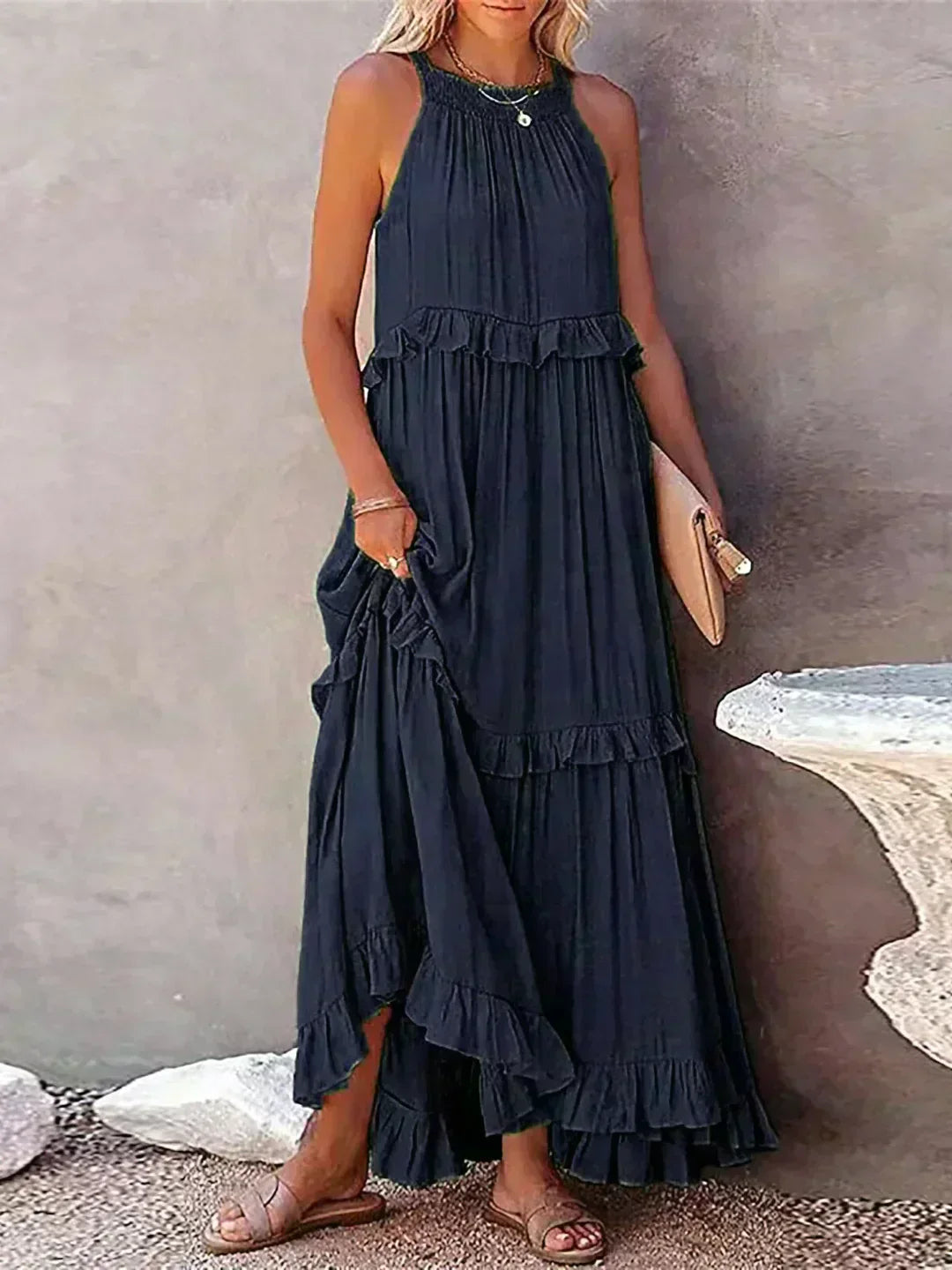 Women's Elegant Sleeveless Dress with Ruffles