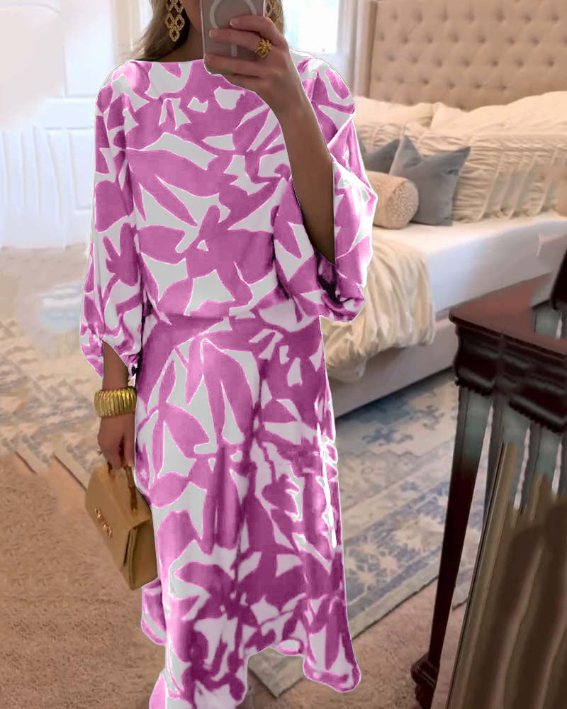 Women's Two-Piece Printed Set with Lantern Sleeves