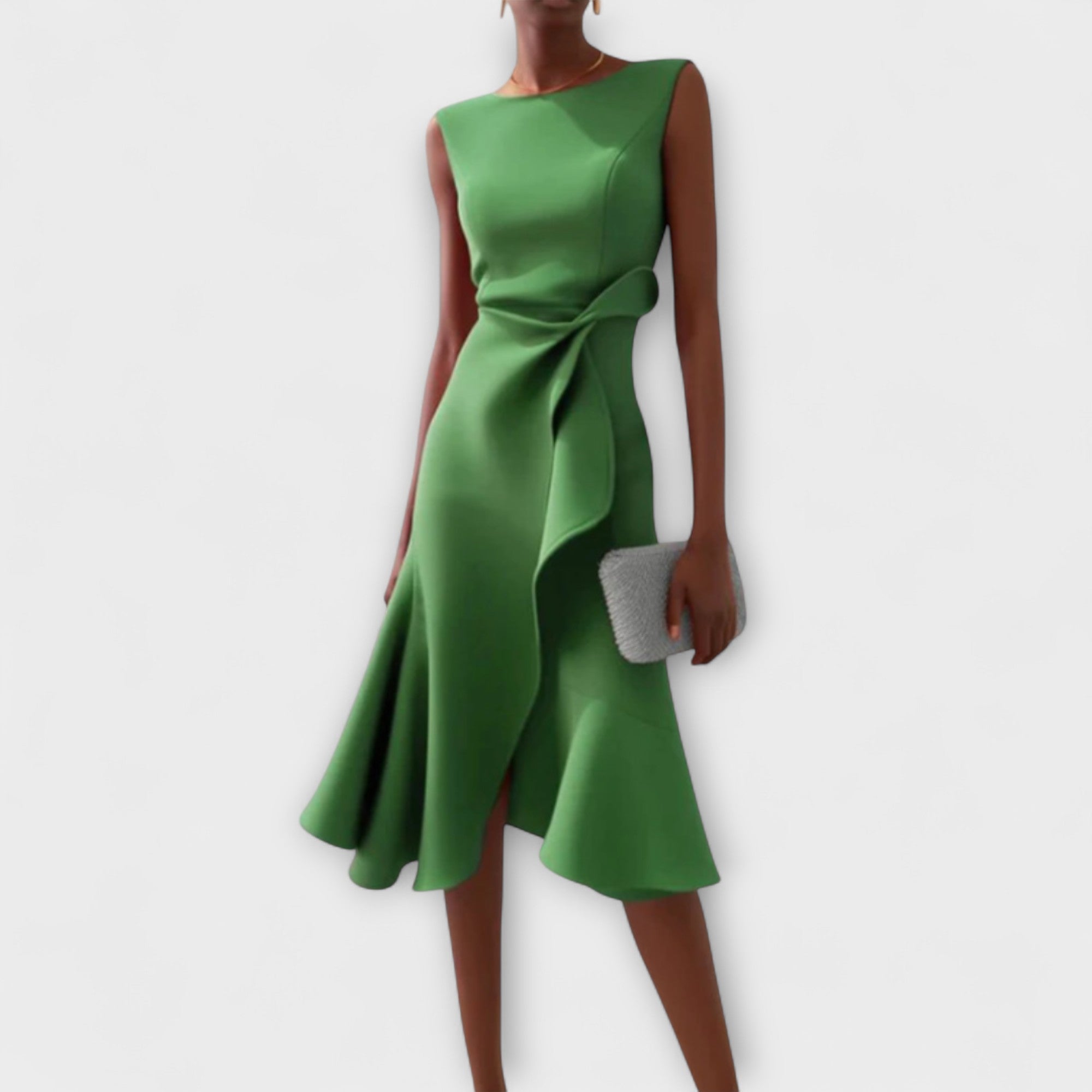Women's Draped Asymmetric Midi Dress