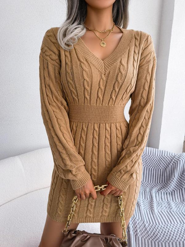 Women's Cozy Long Sleeve V-Neck Dress