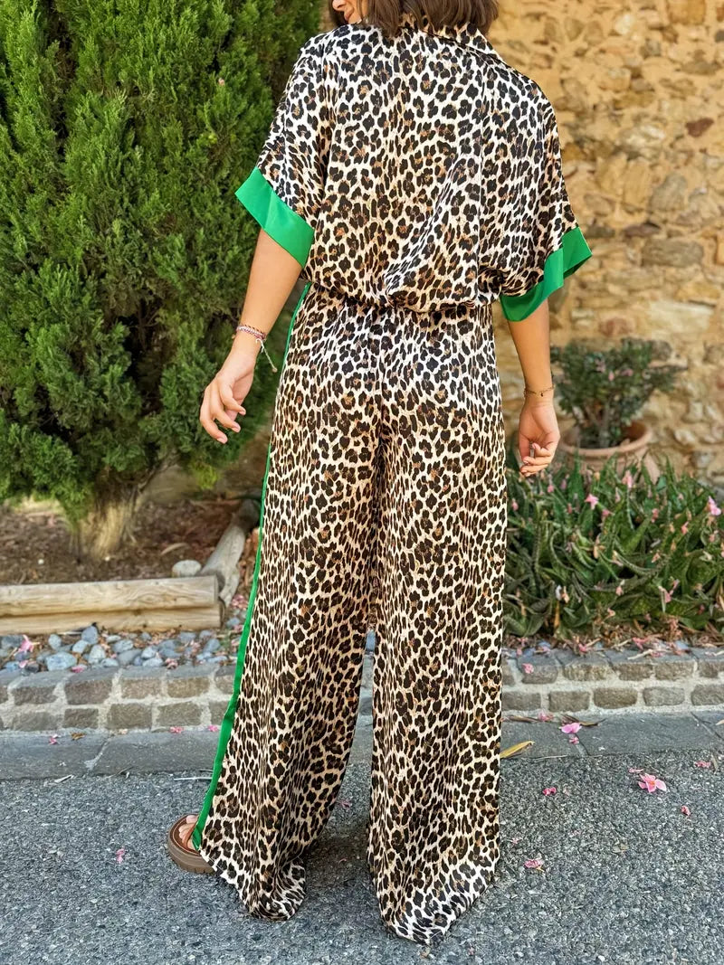 Women's Fluid Leopard Print Wide Ensemble Set