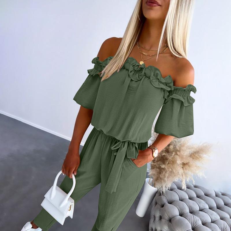 Women's Chic Off Shoulder Frill Tie-Waist Jumpsuit