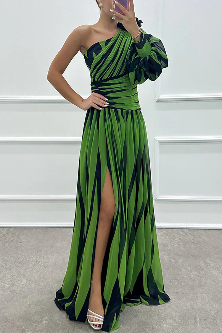 Women's Elegant Striped One Shoulder Maxi Dress