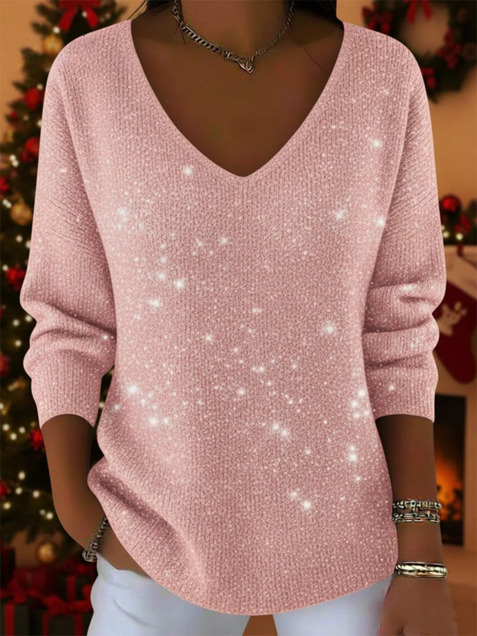 Women's Festive Jumper with V-Neck