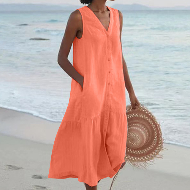Women's Sleeveless Buttoned Midi Dress