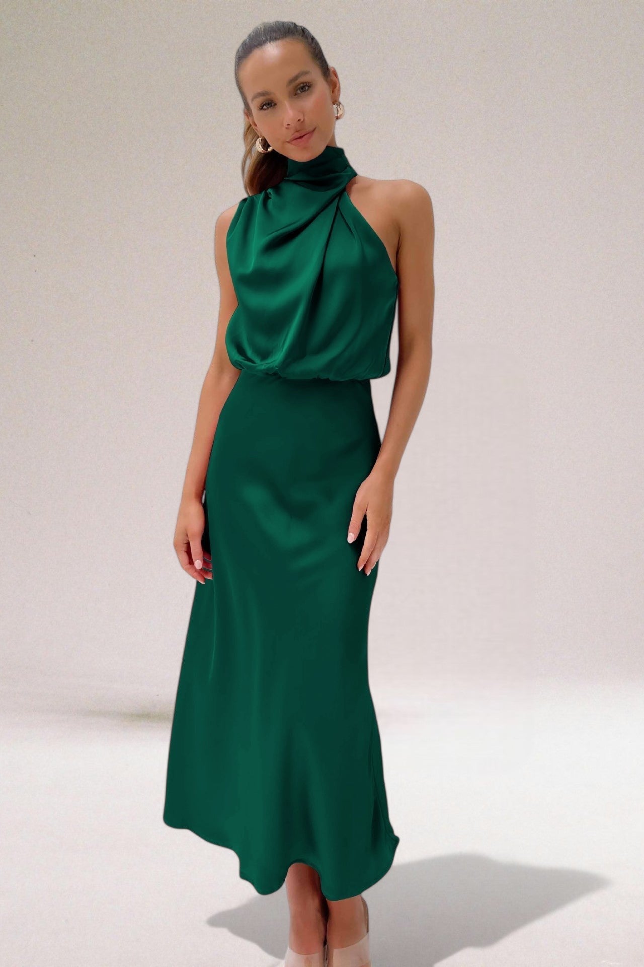 Women's Elegant Satin Halter Neck Dress