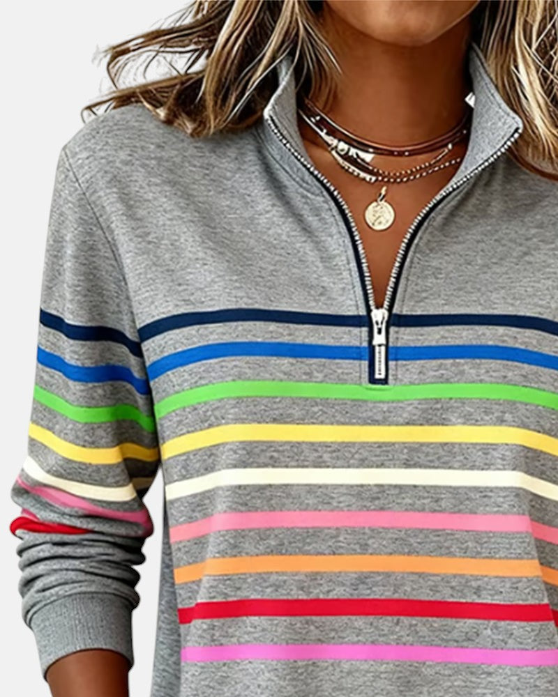 Women's Rainbow Striped Zip Sweatshirt