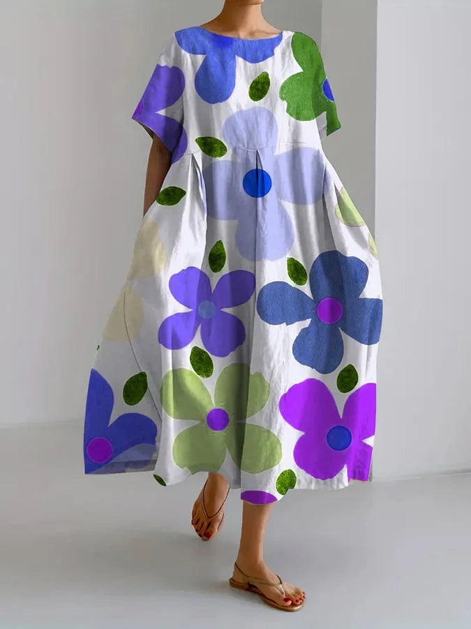 Women's Midi Floral Dress with Carefree Style and Summer Comfort for Colorful Days