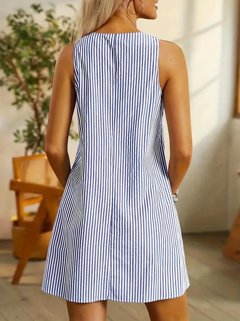 Women's Stylish Striped Summer Dress with Pockets