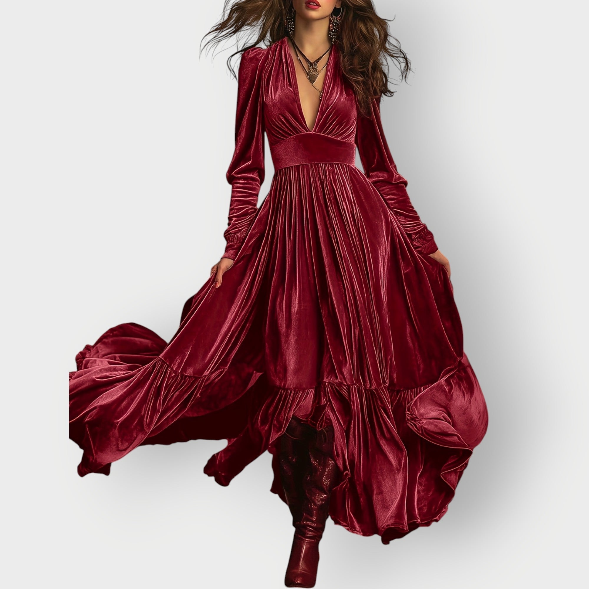 Women's Vintage A-Line Velvet Maxi Dress