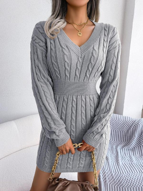 Women's Cozy Long Sleeve V-Neck Dress