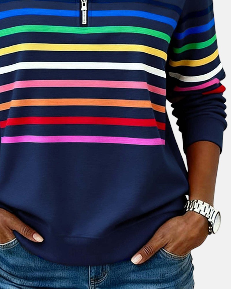 Women's Rainbow Striped Zip Sweatshirt