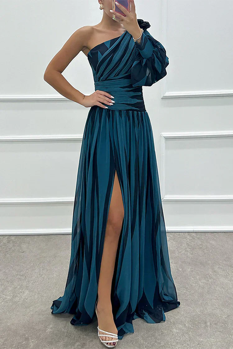 Women's Elegant Striped One Shoulder Maxi Dress
