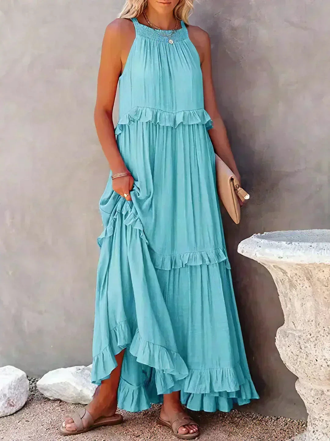 Women's Elegant Sleeveless Dress with Ruffles