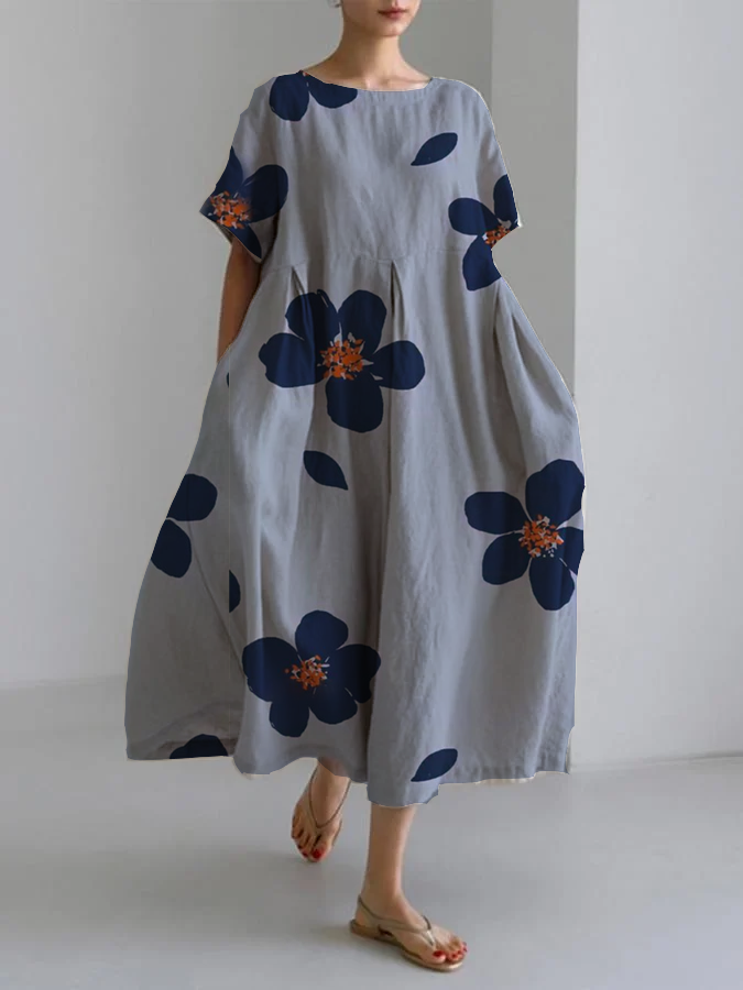 Women's Long Floral Dress with Relaxed Fit and Elegant Details for Chic Days
