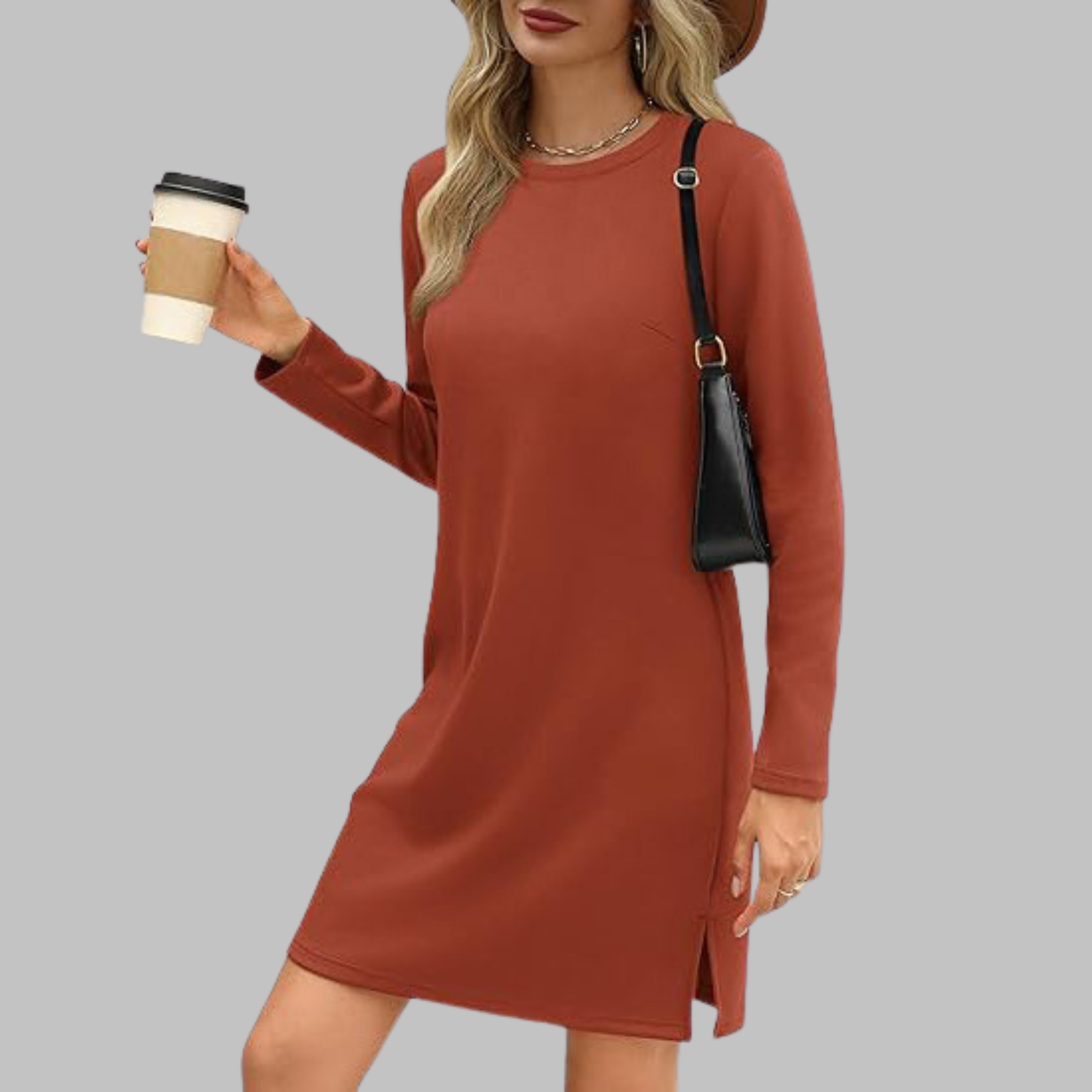 Women's Comfortable Long Sleeve Round Neck Dress