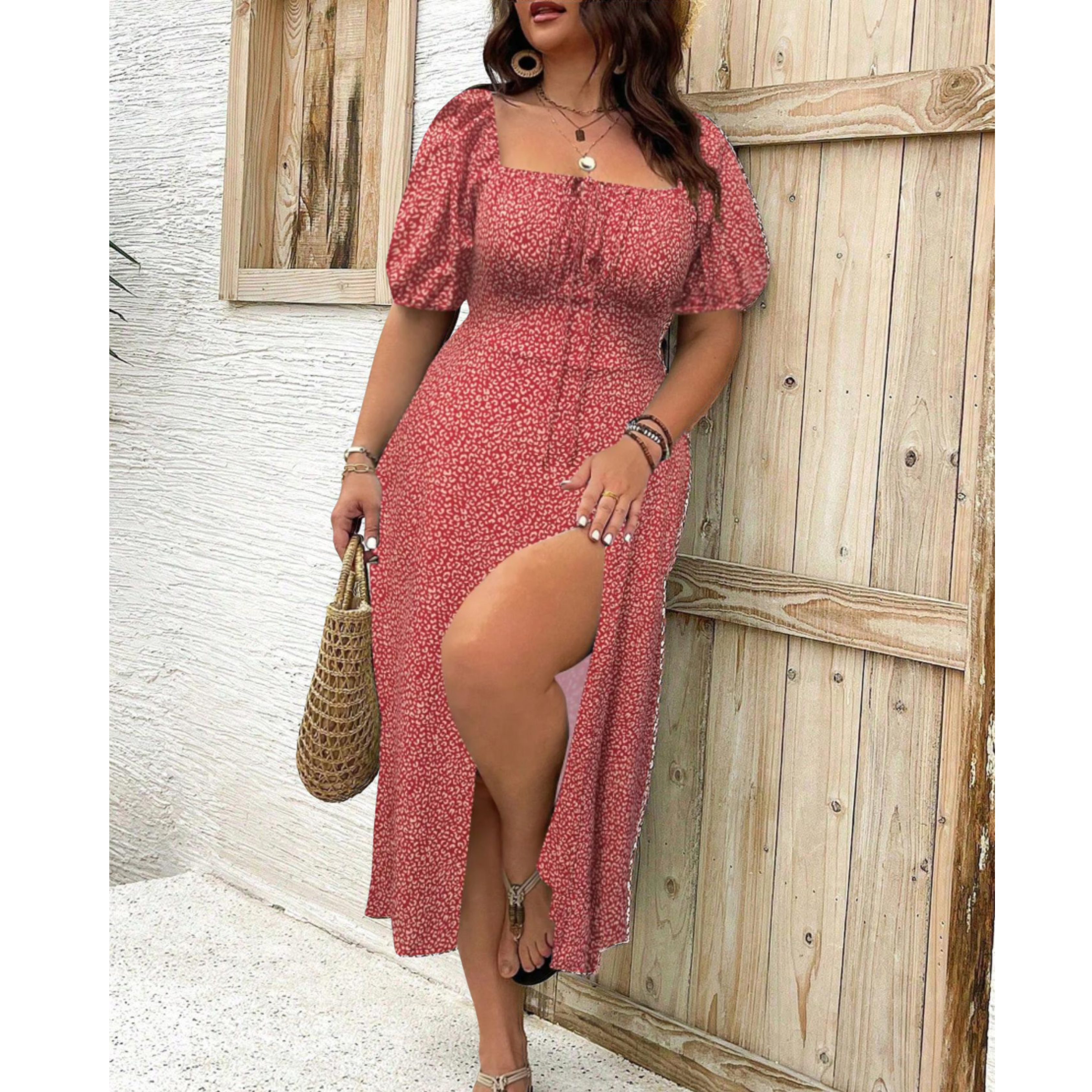 Women's Classy Plus Size Puff Sleeve Maxi Dress
