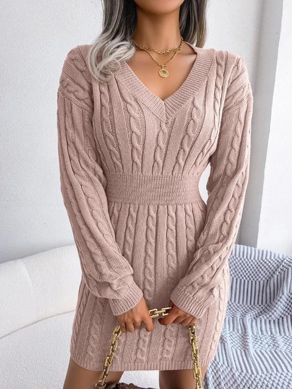 Women's Cozy Long Sleeve V-Neck Dress