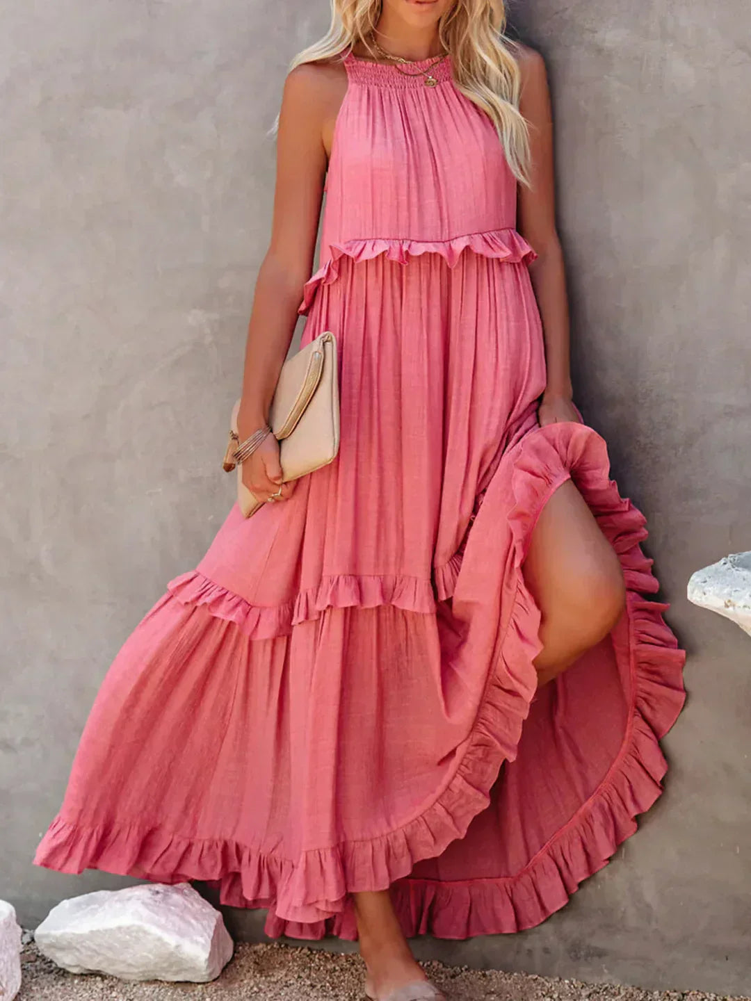 Women's Elegant Sleeveless Dress with Ruffles