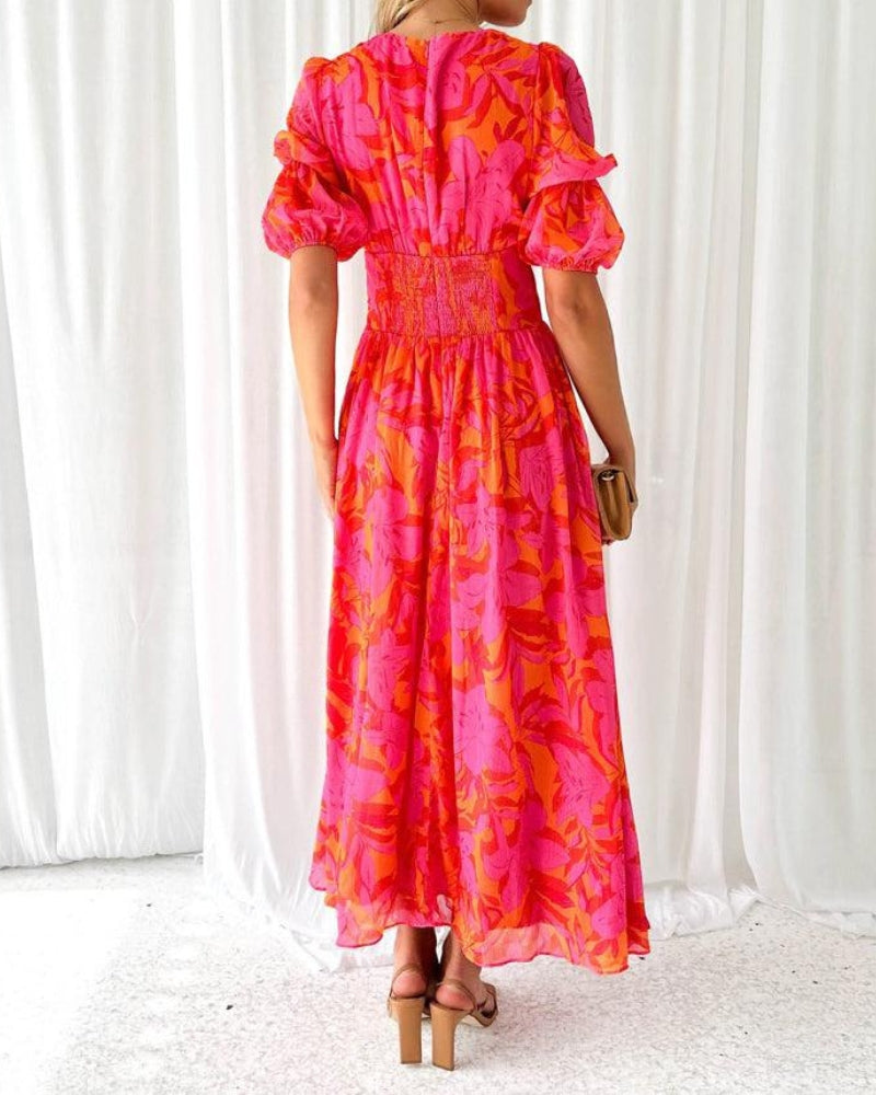 Women's Elegant Maxi Dress in Red Pink