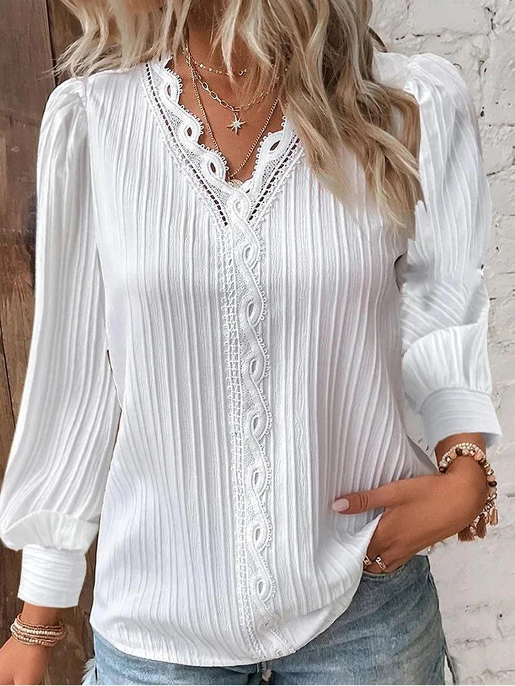 Women's Blouse with Chiffon and Lace Details