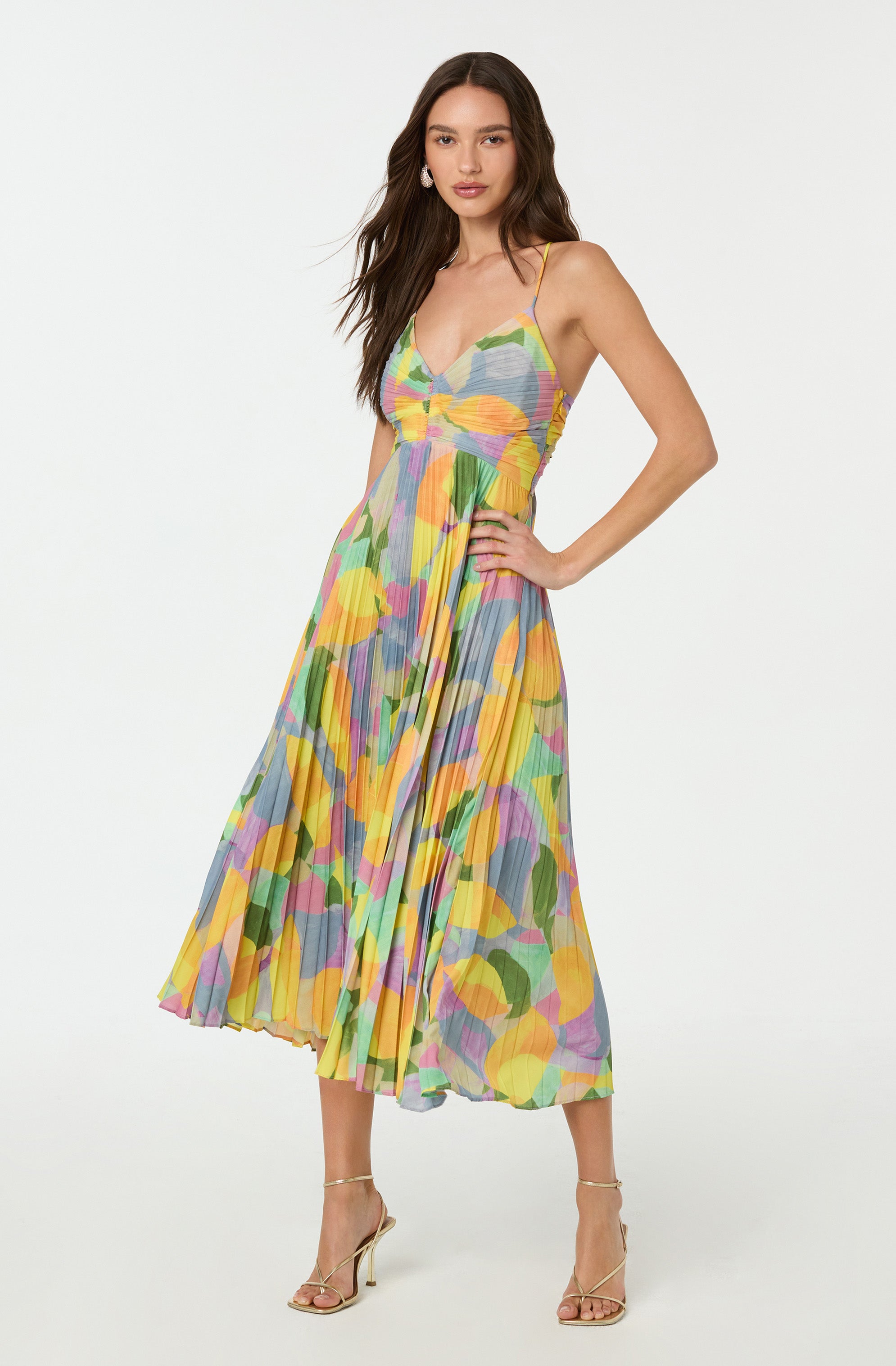 Women's Pleated Maxi Dress with Floral Print