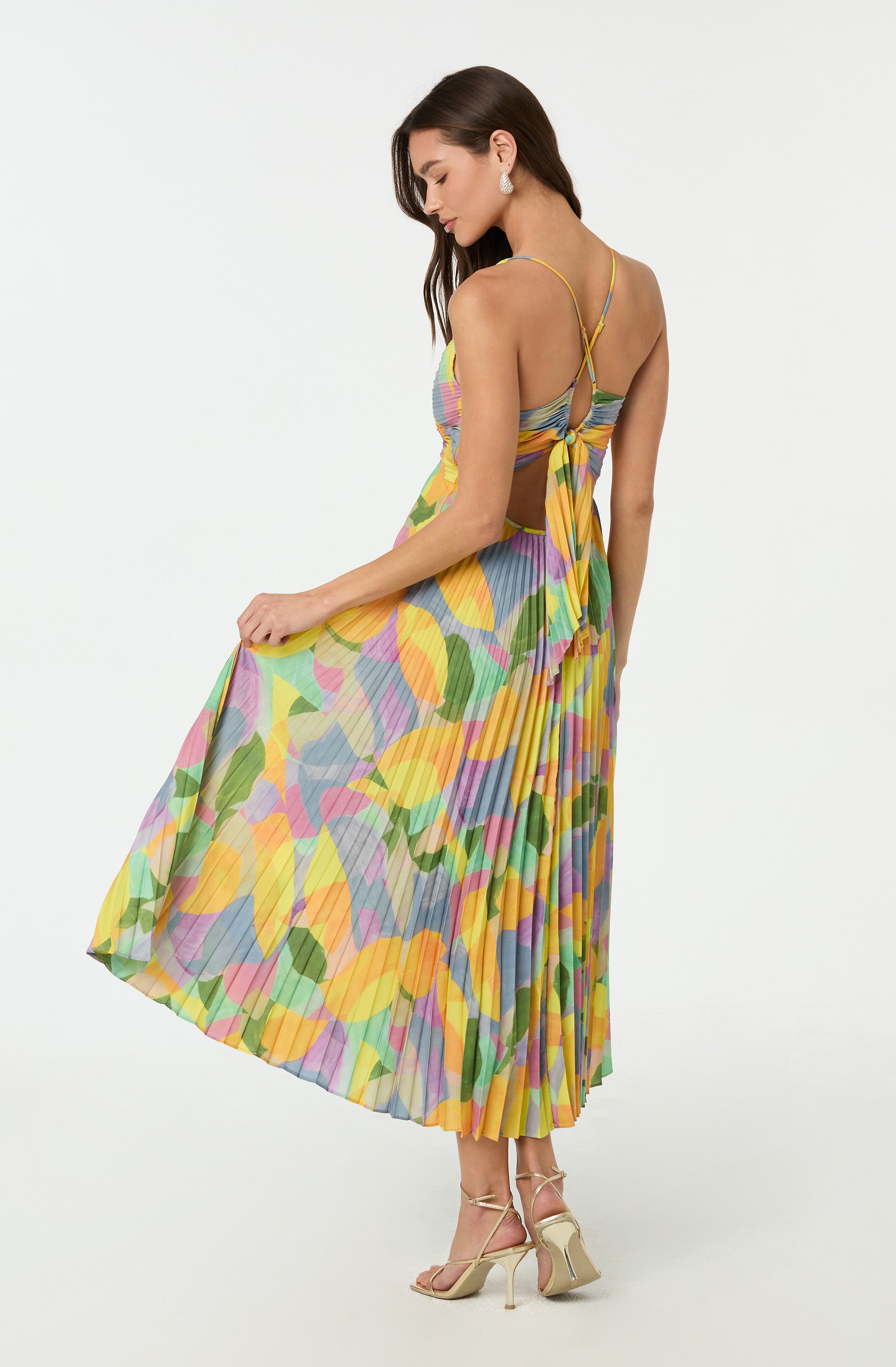 Women's Pleated Maxi Dress with Floral Print