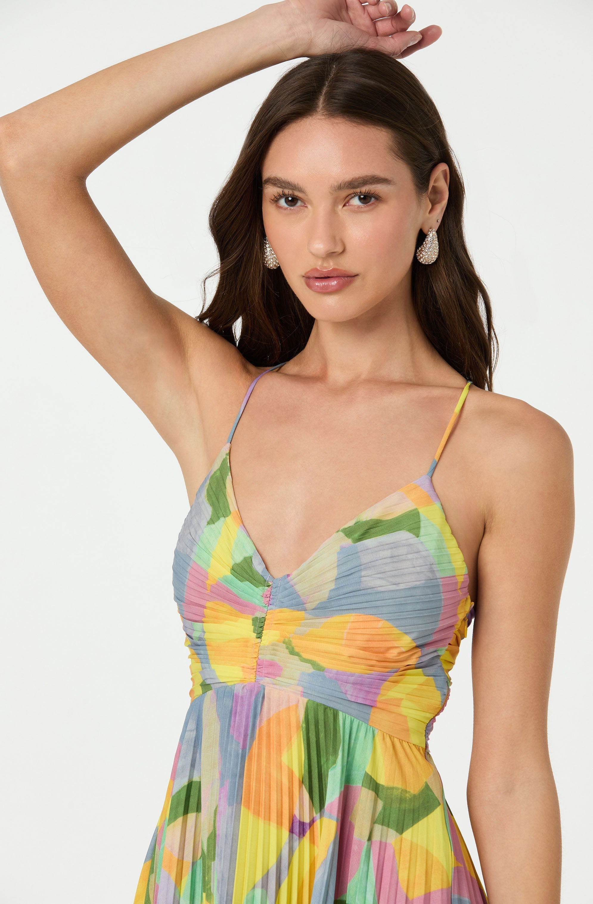 Women's Pleated Maxi Dress with Floral Print