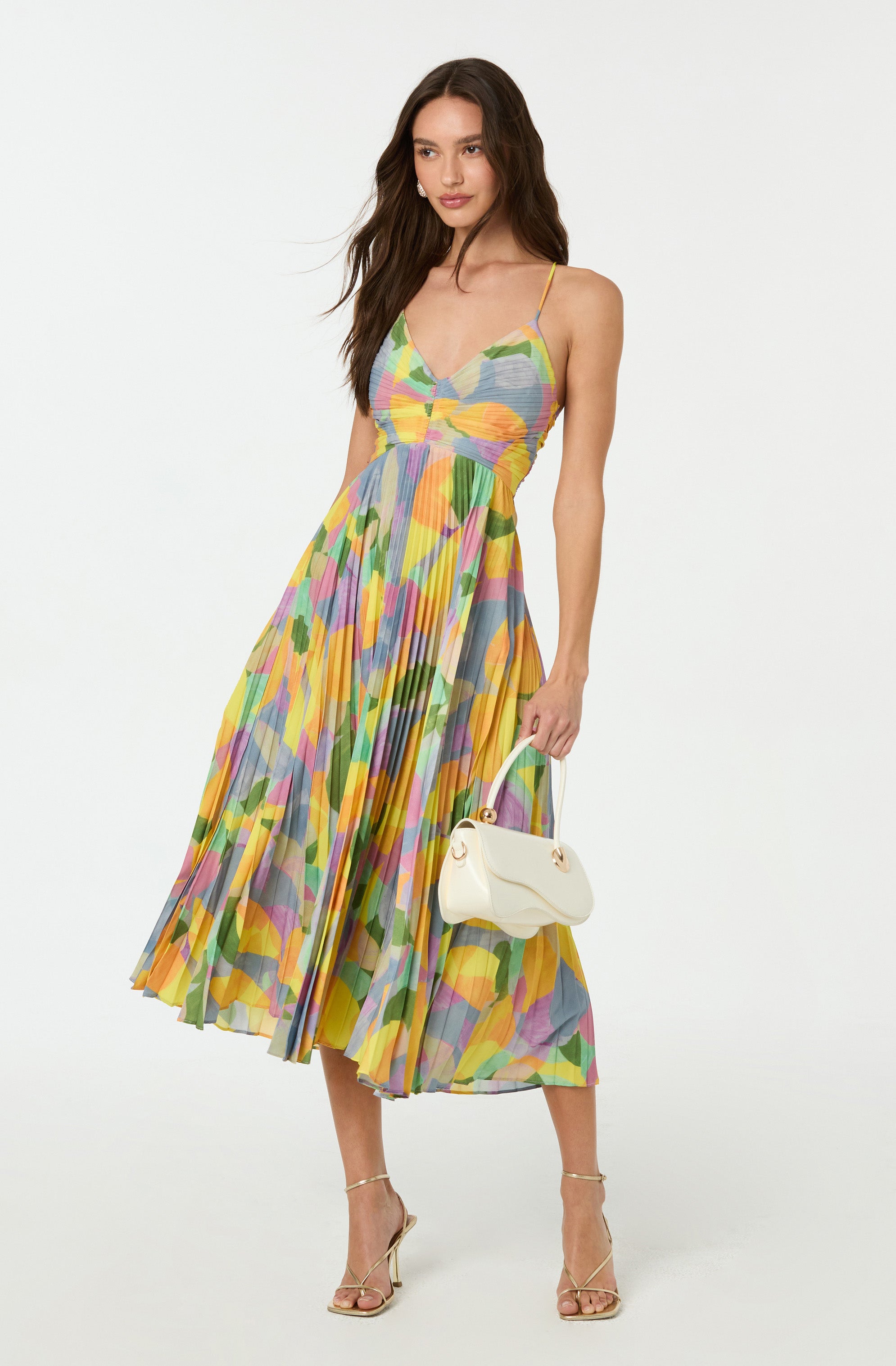 Women's Pleated Maxi Dress with Floral Print